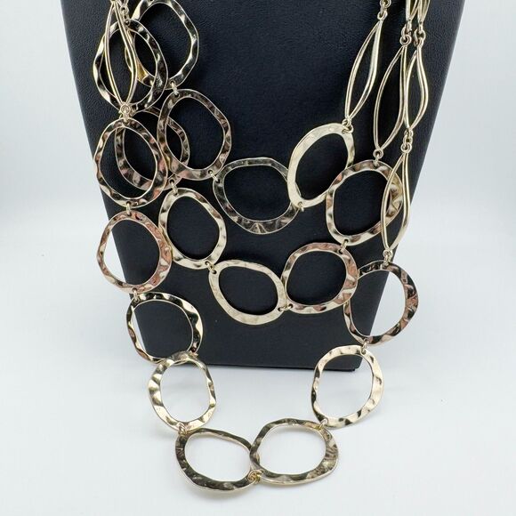 Vintage Hammered Circle Multistrand Necklace Texture Retro Spherical Modernist - Picture 7 of 10